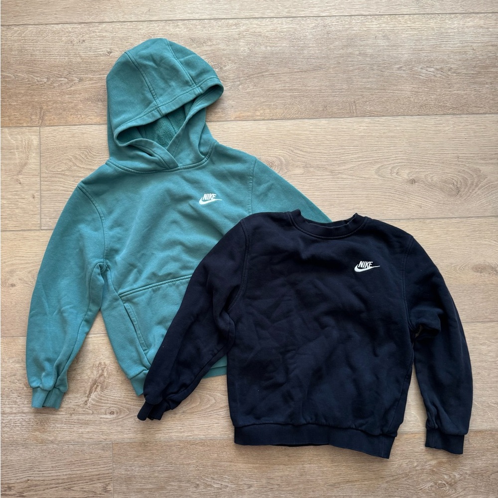 Nike Girls Teal Hoodie and Black Sweatshirt - Size Medium